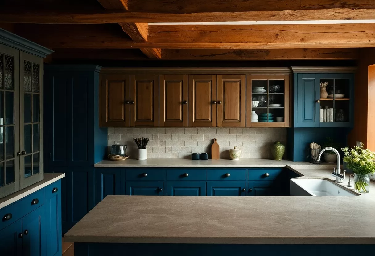 moody country kitchens blues greens and wood let