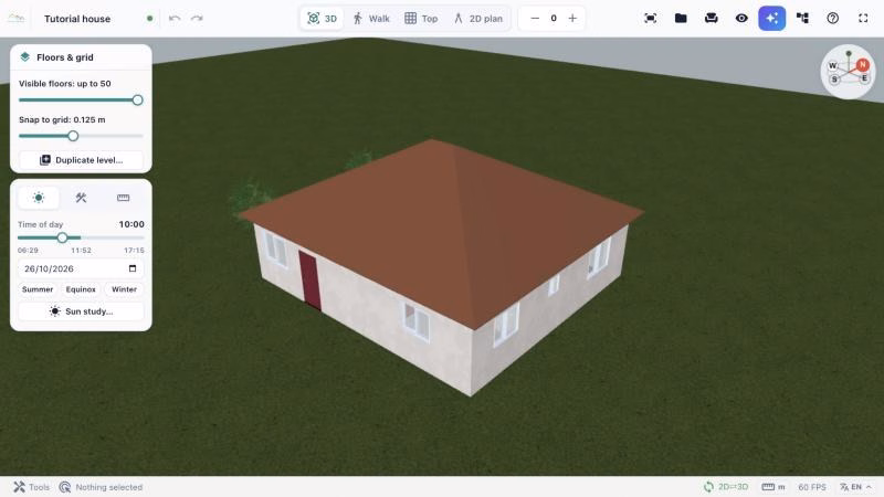 Create 3D floor plans: the 3D House Planner interface with the 3D view and the View and light panel